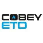 A blue and black logo for cobey eto