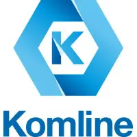 A blue and white logo of komline