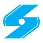 A blue and white logo of a number six.