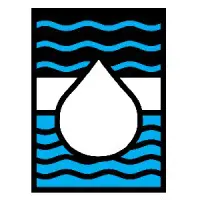 A blue and black picture of water with an image of a drop in the middle.