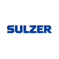 A blue and white logo of sulzer